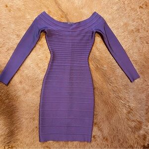 Herve Leger Plum Long Sleeve Bandage Mini Dress, XXS
